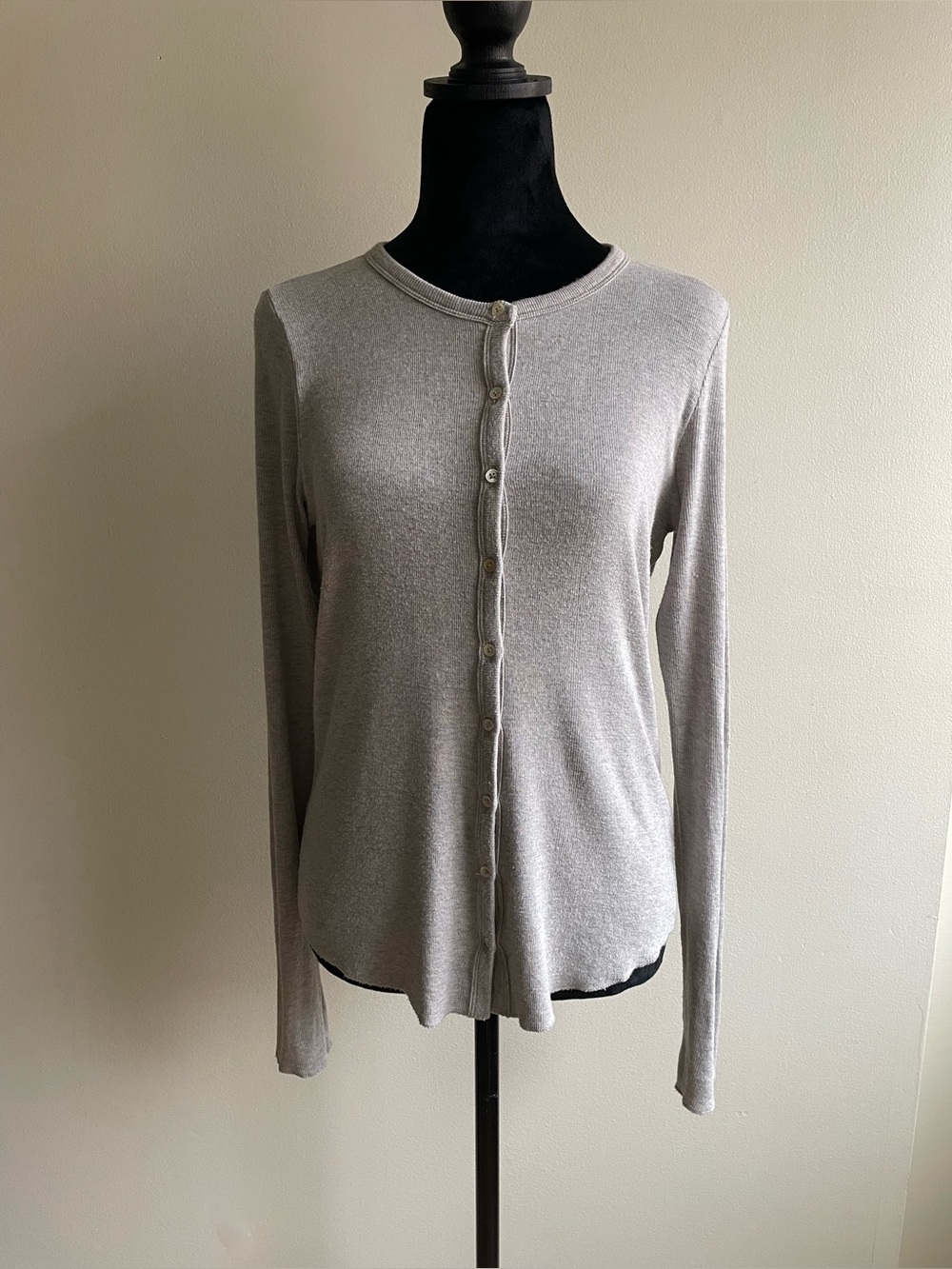 Wilfred by Aritzia Ribbed Modal Button Front Cardigan Top Grey Size M